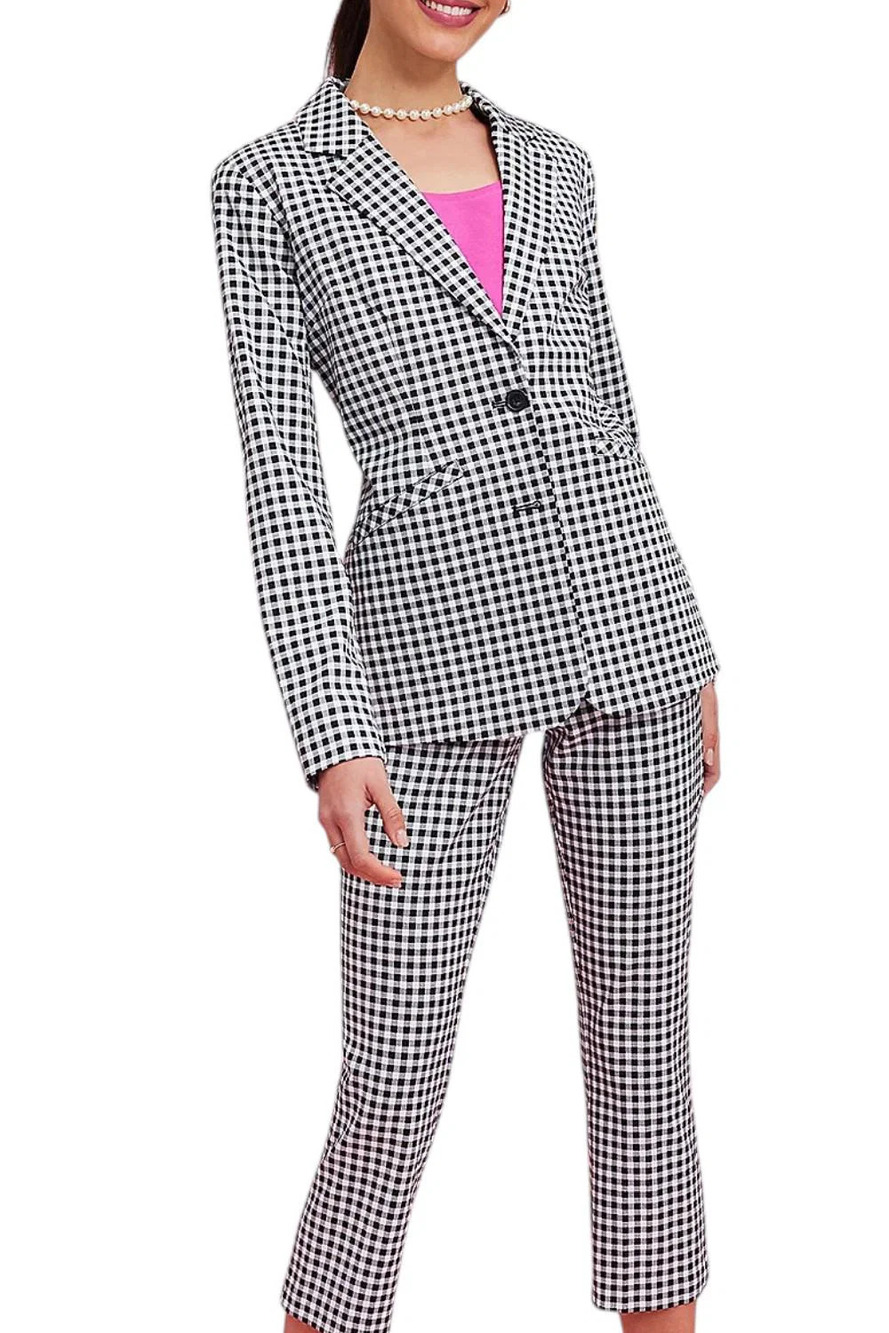 Isaac Mizrahi Live! Women's 24/7 Stretch Print Blazer Black Gingham - Regular